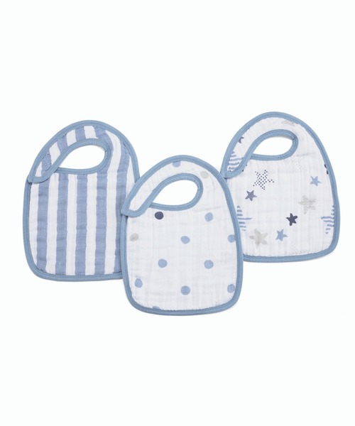 aden + anais （エイデンアンドアネイ）の「スナップビブ 3枚入り（スタイ/よだれかけ・キッズ・ホワイト×パープル/ライトグリーン/サックスブルー/ライトピンク/ホワイト×グレー/セージグリーン/ブルー・FREE）」の2枚目の写真