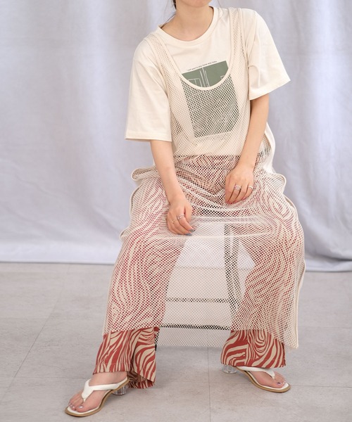 ＡＮＤＪ（アンドジェイ）の「異素材切替メッシュタンクワンピース（ワンピース・レディース・ベージュ系その他/グリーン/ブラック・M）」の3枚目の写真