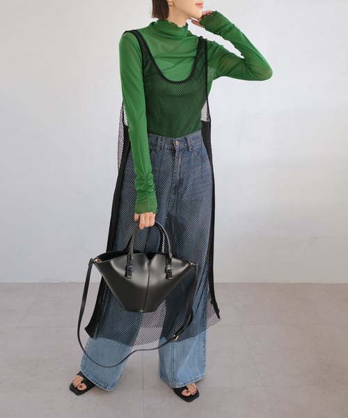 ＡＮＤＪ（アンドジェイ）の「異素材切替メッシュタンクワンピース（ワンピース・レディース・ベージュ系その他/グリーン/ブラック・M）」の2枚目の写真