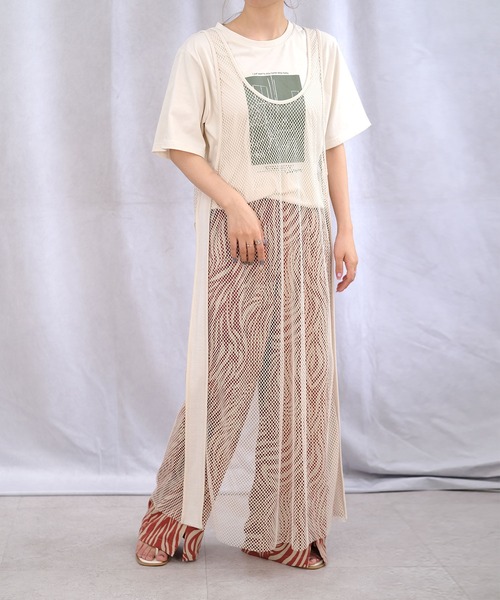 ＡＮＤＪ（アンドジェイ）の「異素材切替メッシュタンクワンピース（ワンピース・レディース・ベージュ系その他/グリーン/ブラック・M）」の4枚目の写真