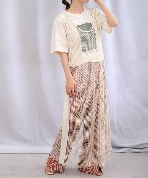 ＡＮＤＪ（アンドジェイ）の「異素材切替メッシュタンクワンピース（ワンピース・レディース・ベージュ系その他/グリーン/ブラック・M）」の6枚目の写真