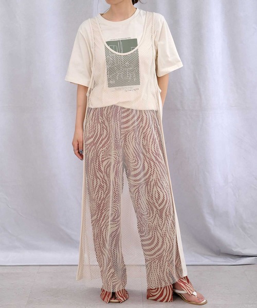 ＡＮＤＪ（アンドジェイ）の「異素材切替メッシュタンクワンピース（ワンピース・レディース・ベージュ系その他/グリーン/ブラック・M）」の8枚目の写真