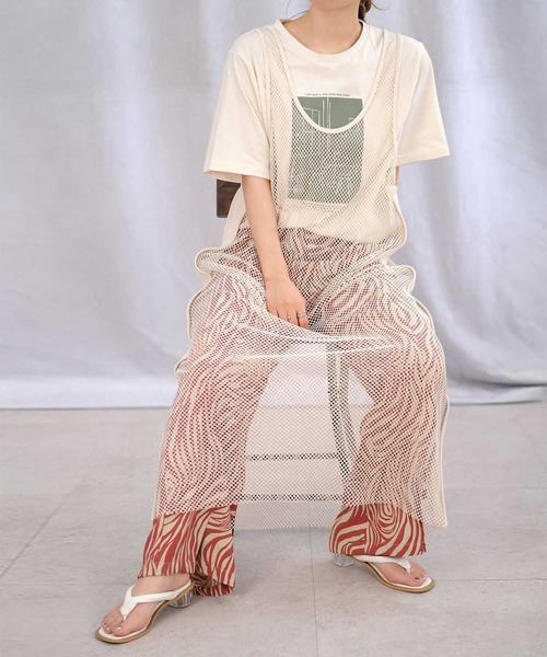 ＡＮＤＪ（アンドジェイ）の「異素材切替メッシュタンクワンピース（ワンピース・レディース・ベージュ系その他/グリーン/ブラック・M）」の9枚目の写真