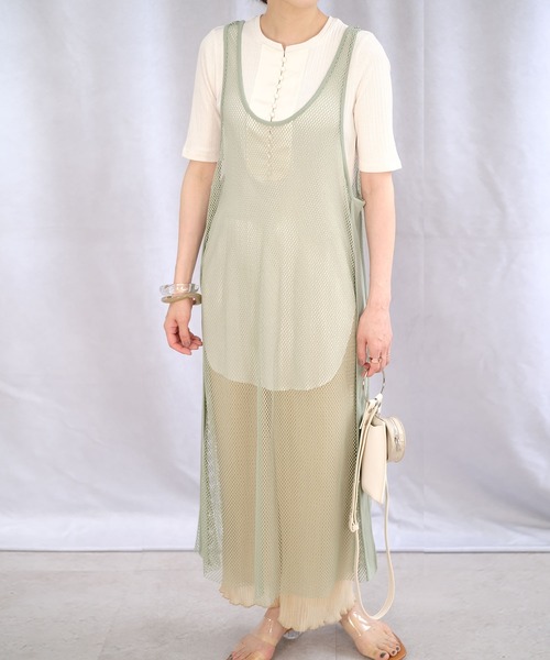 ＡＮＤＪ（アンドジェイ）の「異素材切替メッシュタンクワンピース（ワンピース・レディース・ベージュ系その他/グリーン/ブラック・M）」の10枚目の写真