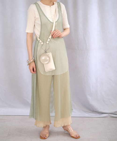 ＡＮＤＪ（アンドジェイ）の「異素材切替メッシュタンクワンピース（ワンピース・レディース・ベージュ系その他/グリーン/ブラック・M）」の11枚目の写真