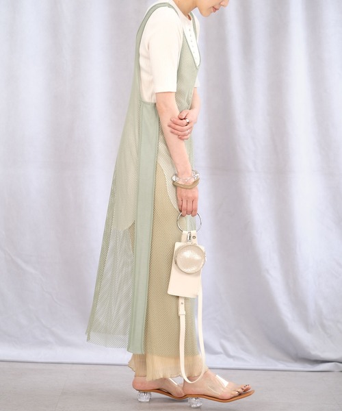 ＡＮＤＪ（アンドジェイ）の「異素材切替メッシュタンクワンピース（ワンピース・レディース・ベージュ系その他/グリーン/ブラック・M）」の12枚目の写真