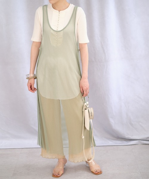 ＡＮＤＪ（アンドジェイ）の「異素材切替メッシュタンクワンピース（ワンピース・レディース・ベージュ系その他/グリーン/ブラック・M）」の16枚目の写真