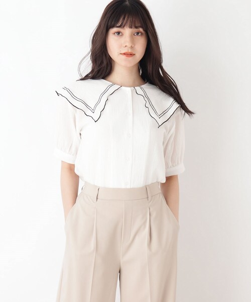 Cutie Blonde（キューティーブロンド）の「◆【S-L】BIGカラー楊柳ブラウス（シャツ/ブラウス・レディース・ブラック/オフホワイト/ナチュラル・01/02/03）」の2枚目の写真