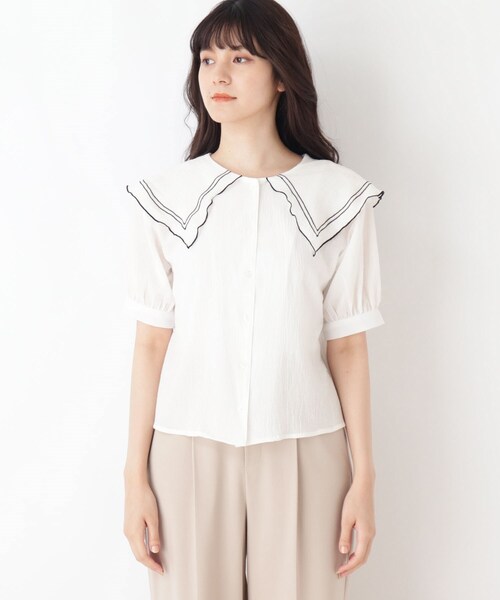 Cutie Blonde（キューティーブロンド）の「◆【S-L】BIGカラー楊柳ブラウス（シャツ/ブラウス・レディース・ブラック/オフホワイト/ナチュラル・01/02/03）」の6枚目の写真