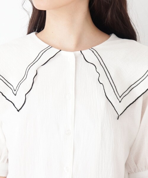Cutie Blonde（キューティーブロンド）の「◆【S-L】BIGカラー楊柳ブラウス（シャツ/ブラウス・レディース・ブラック/オフホワイト/ナチュラル・01/02/03）」の10枚目の写真