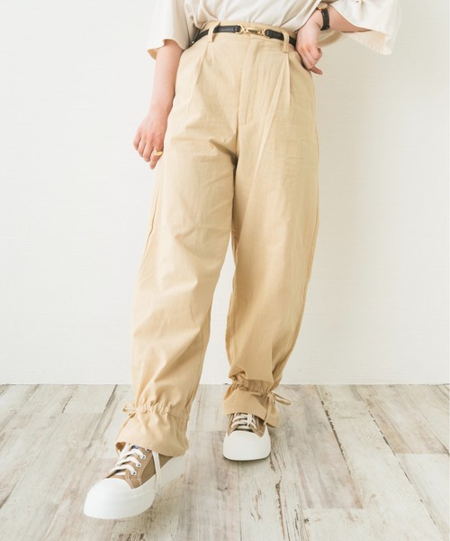 cen.裾リボンチノパン　ベージュ　S nemne store（ネンネストア）の「リボンを結ぶ裾絞りサーカスパンツ
