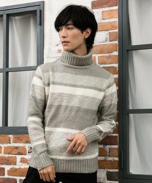 TopIsm(トップイズム)の「マルチボーダー タートルネックニット(ニット/セーター・メンズ・ブラック/ネイビー/グレー・M/L)」の3枚目の写真