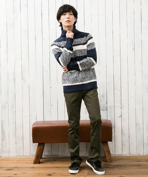 TopIsm(トップイズム)の「マルチボーダー タートルネックニット(ニット/セーター・メンズ・ブラック/ネイビー/グレー・M/L)」の8枚目の写真