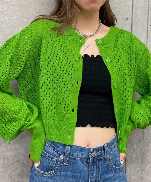 WEGO（ウィゴー）の「WEGO/メッシュ編みコンパクトカーディガン（カーディガン/ボレロ・レディース・オレンジ/ベージュ/グリーン/ブラック・FREE）」の18枚目の写真