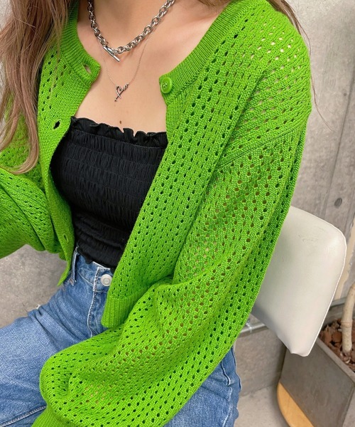 WEGO（ウィゴー）の「WEGO/メッシュ編みコンパクトカーディガン（カーディガン/ボレロ・レディース・オレンジ/ベージュ/グリーン/ブラック・FREE）」の19枚目の写真