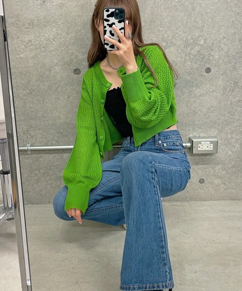 WEGO（ウィゴー）の「WEGO/メッシュ編みコンパクトカーディガン（カーディガン/ボレロ・レディース・オレンジ/ベージュ/グリーン/ブラック・FREE）」の15枚目の写真