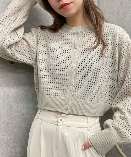 WEGO（ウィゴー）の「WEGO/メッシュ編みコンパクトカーディガン（カーディガン/ボレロ・レディース・オレンジ/ベージュ/グリーン/ブラック・FREE）」の12枚目の写真