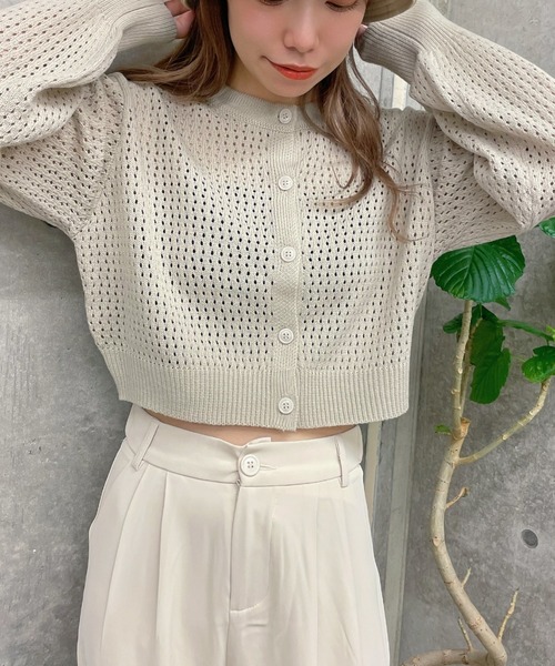 WEGO（ウィゴー）の「WEGO/メッシュ編みコンパクトカーディガン（カーディガン/ボレロ・レディース・オレンジ/ベージュ/グリーン/ブラック・FREE）」の13枚目の写真