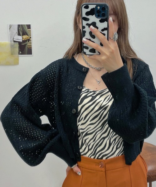 WEGO（ウィゴー）の「WEGO/メッシュ編みコンパクトカーディガン（カーディガン/ボレロ・レディース・オレンジ/ベージュ/グリーン/ブラック・FREE）」の7枚目の写真