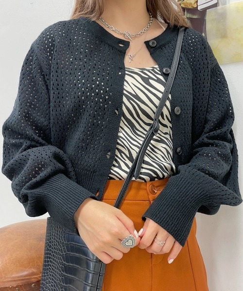 WEGO（ウィゴー）の「WEGO/メッシュ編みコンパクトカーディガン（カーディガン/ボレロ・レディース・オレンジ/ベージュ/グリーン/ブラック・FREE）」の8枚目の写真