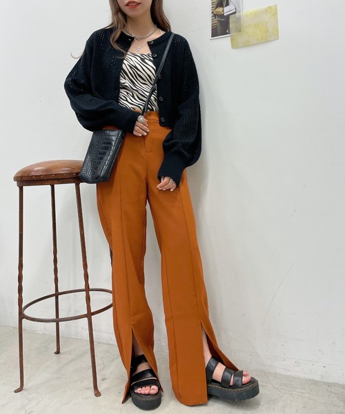 WEGO（ウィゴー）の「WEGO/メッシュ編みコンパクトカーディガン（カーディガン/ボレロ・レディース・オレンジ/ベージュ/グリーン/ブラック・FREE）」の10枚目の写真