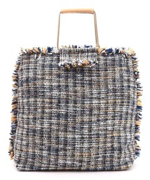 ツイードチェック柄メタルハンドル2WAYトートバッグ
