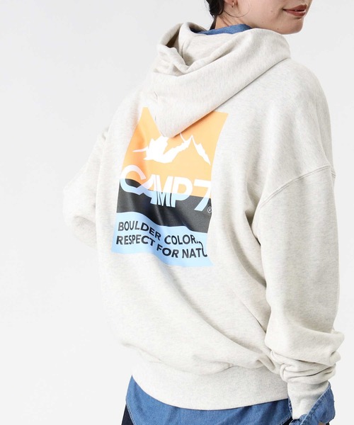 CAMP7(キャンプセブン)の「【CAMP7】バイカラーバックロゴスウェットパーカー(パーカー・レディース・ベージュ/ネイビー/オフホワイト・S/M/L)」の8枚目の写真