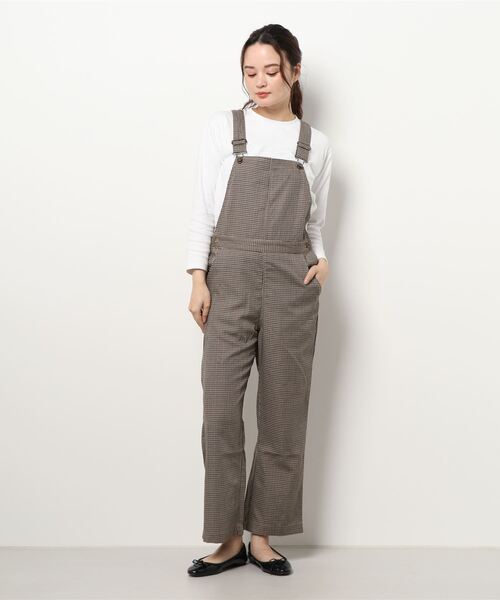 ehka sopo（エヘカソポ）の「チェック／無地サロペット（サロペット/オーバーオール・レディース・ブラック/ベージュ/ブラウン・ﾌﾘ-）」の3枚目の写真