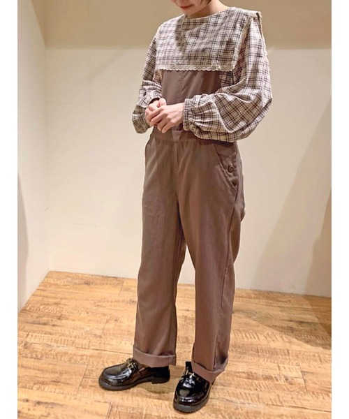 ehka sopo（エヘカソポ）の「チェック／無地サロペット（サロペット/オーバーオール・レディース・ブラック/ベージュ/ブラウン・ﾌﾘ-）」の2枚目の写真