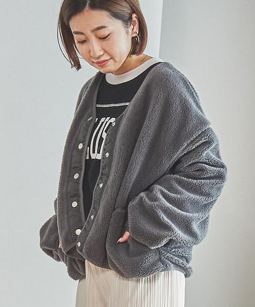 coen(コーエン)の「Vアキボアフリースカーディガン(カーディガン/ボレロ・レディース・ブラック/オフホワイト/ダークグレー・MEDIUM/LARGE)」の3枚目の写真