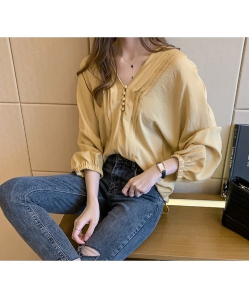 SETUP7（セットアップセブン）の「【SETUP7】タック入りVネックブラウス KNF（シャツ/ブラウス・レディース・ホワイト/ブラック/イエロー・FREE）」の4枚目の写真