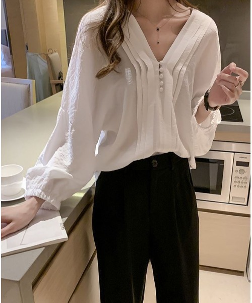 SETUP7（セットアップセブン）の「【SETUP7】タック入りVネックブラウス KNF（シャツ/ブラウス・レディース・ホワイト/ブラック/イエロー・FREE）」の7枚目の写真