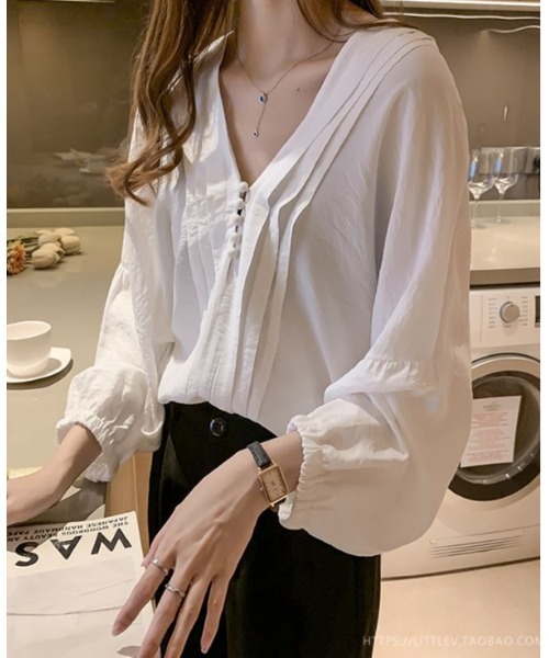 SETUP7（セットアップセブン）の「【SETUP7】タック入りVネックブラウス KNF（シャツ/ブラウス・レディース・ホワイト/ブラック/イエロー・FREE）」の11枚目の写真