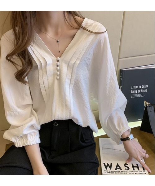 SETUP7（セットアップセブン）の「【SETUP7】タック入りVネックブラウス KNF（シャツ/ブラウス・レディース・ホワイト/ブラック/イエロー・FREE）」の13枚目の写真