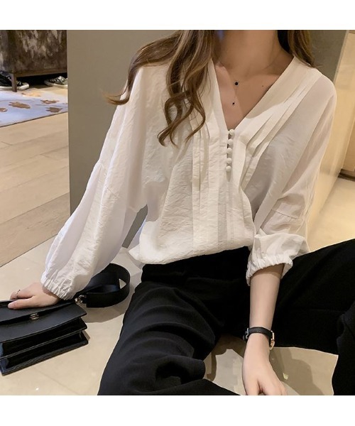 SETUP7（セットアップセブン）の「【SETUP7】タック入りVネックブラウス KNF（シャツ/ブラウス・レディース・ホワイト/ブラック/イエロー・FREE）」の14枚目の写真