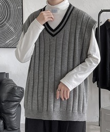 KOR | トラディショナル ストライプ Vネック リブニットベスト(ベスト)