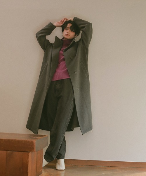 ReNorm（リノーム）の「ウール混スタンドネックラグランコート（ステンカラーコート・レディース・グレー/キャメル・フリー）」の16枚目の写真