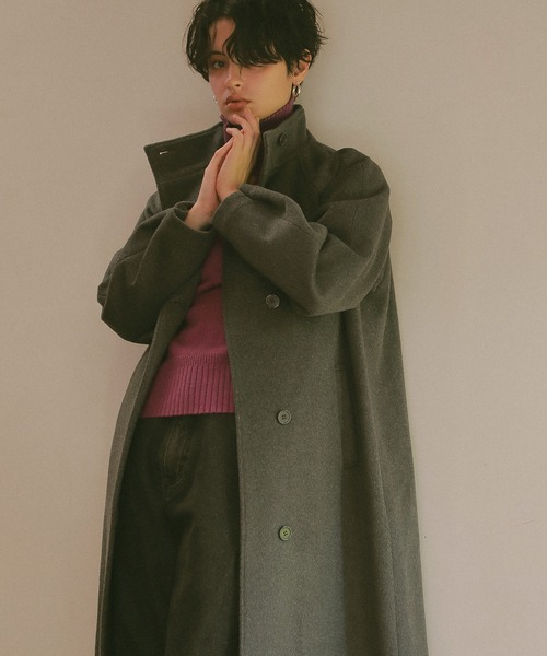 ReNorm（リノーム）の「ウール混スタンドネックラグランコート（ステンカラーコート・レディース・グレー/キャメル・フリー）」の11枚目の写真