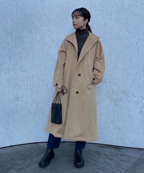 ReNorm（リノーム）の「ウール混スタンドネックラグランコート（ステンカラーコート・レディース・グレー/キャメル・フリー）」の21枚目の写真