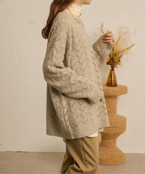 Ambre Neige（アンブルネージュ）の「スカシアミシェブロンニット／【WEB/EC限定商品】（ニット/セーター・レディース・ダークブラウン/ベージュ・FREE）」の4枚目の写真