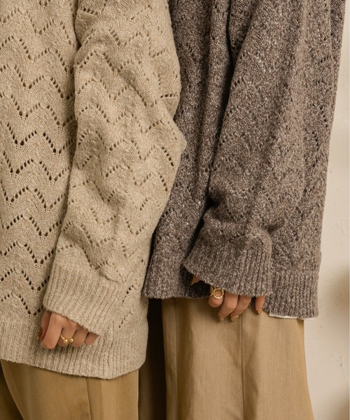 Ambre Neige（アンブルネージュ）の「スカシアミシェブロンニット／【WEB/EC限定商品】（ニット/セーター・レディース・ダークブラウン/ベージュ・FREE）」の8枚目の写真