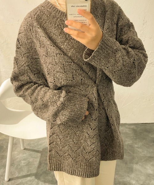 Ambre Neige（アンブルネージュ）の「スカシアミシェブロンニット／【WEB/EC限定商品】（ニット/セーター・レディース・ダークブラウン/ベージュ・FREE）」の14枚目の写真