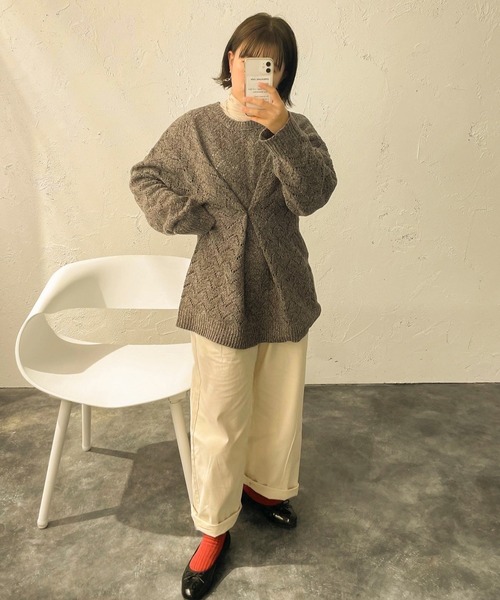 Ambre Neige（アンブルネージュ）の「スカシアミシェブロンニット／【WEB/EC限定商品】（ニット/セーター・レディース・ダークブラウン/ベージュ・FREE）」の13枚目の写真