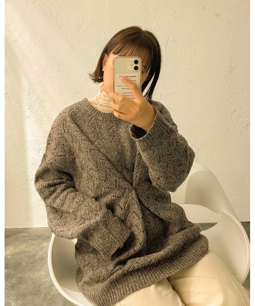 Ambre Neige（アンブルネージュ）の「スカシアミシェブロンニット／【WEB/EC限定商品】（ニット/セーター・レディース・ダークブラウン/ベージュ・FREE）」の15枚目の写真