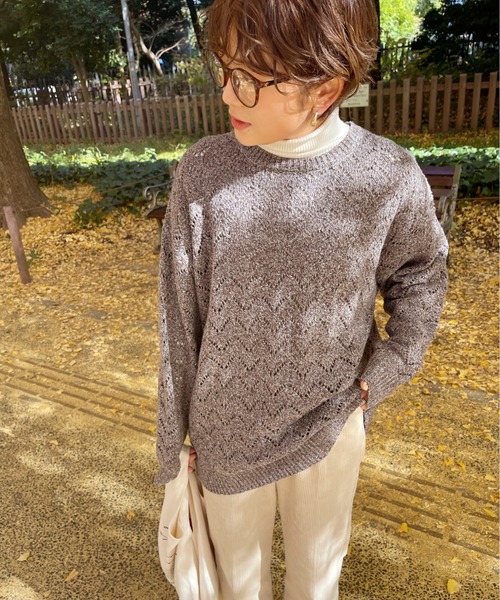 Ambre Neige（アンブルネージュ）の「スカシアミシェブロンニット／【WEB/EC限定商品】（ニット/セーター・レディース・ダークブラウン/ベージュ・FREE）」の17枚目の写真