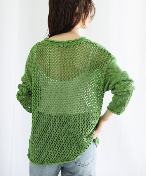 select MOCA（セレクトモカ）の「2022 SS メッシュ編みデザイン切り替えニット（ニット/セーター・レディース・ブラック/グリーン/アイボリー・FREE）」の13枚目の写真