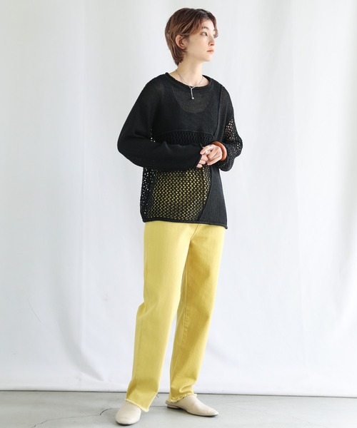 select MOCA（セレクトモカ）の「2022 SS メッシュ編みデザイン切り替えニット（ニット/セーター・レディース・ブラック/グリーン/アイボリー・FREE）」の6枚目の写真