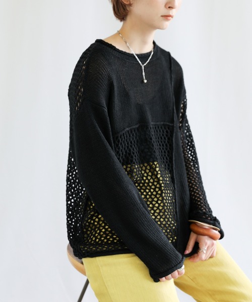select MOCA（セレクトモカ）の「2022 SS メッシュ編みデザイン切り替えニット（ニット/セーター・レディース・ブラック/グリーン/アイボリー・FREE）」の16枚目の写真