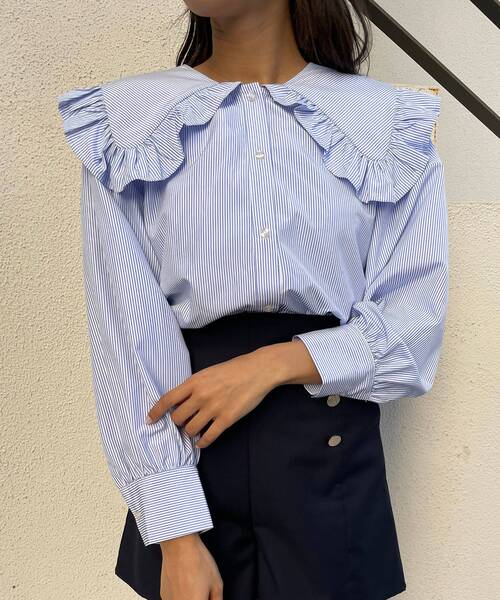 MAJESTIC LEGON（マジェスティックレゴン）の「bigカラーレトロブラウス（シャツ/ブラウス・レディース・オフホワイト/ブルー系その他2/ホワイト系その他/A・MEDIUM）」の14枚目の写真