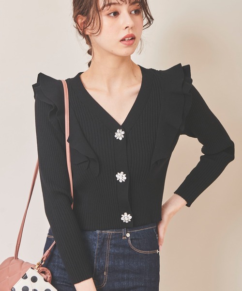 31 Sons de mode（トランテアン　ソン　ドゥ　モード）の「フリルビジューカーディガン（カーディガン/ボレロ・レディース・ブラック/ベージュ/ピンク・36）」の6枚目の写真